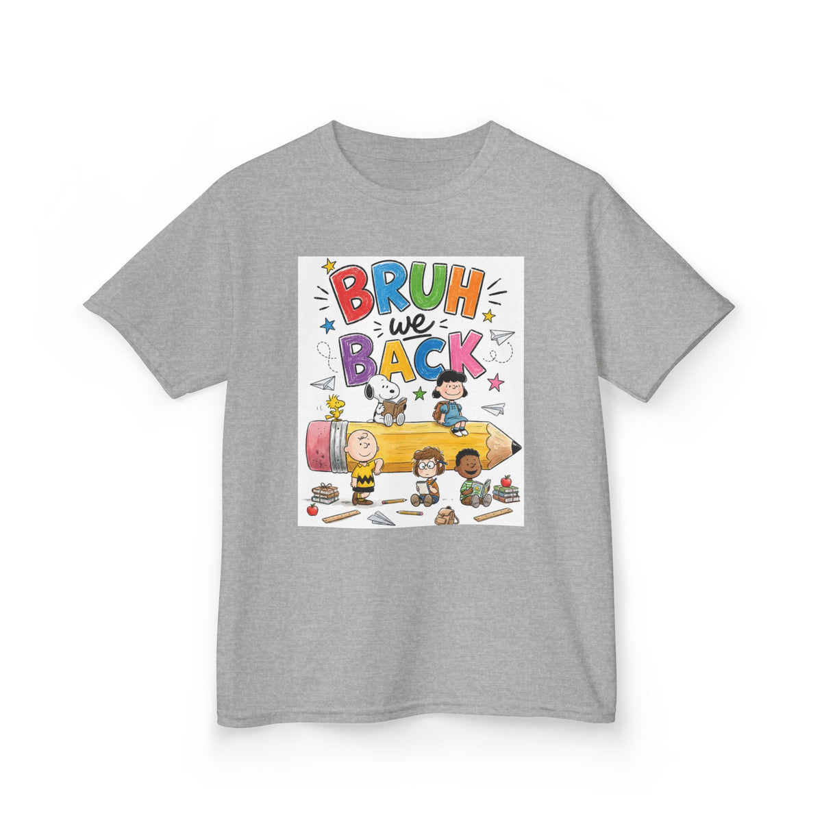 Kids "Bruh We Back" Cartoon Pencil School Tee