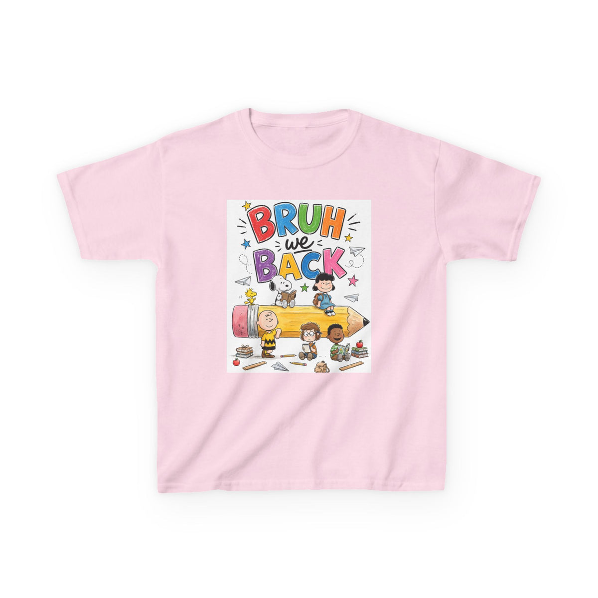 Kids "Bruh We Back" Cartoon Pencil School Tee