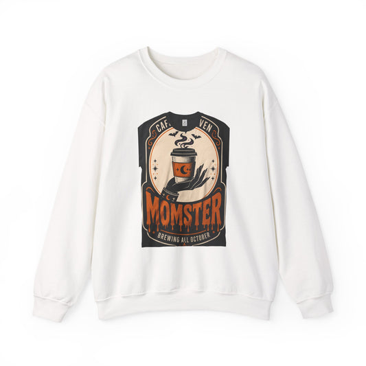 Momster Halloween Coffee Crewneck Sweatshirt | purple orange spooky bats