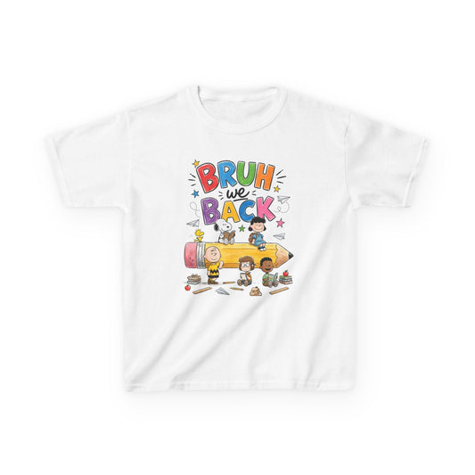Kids "Bruh We Back" Cartoon Pencil School Tee