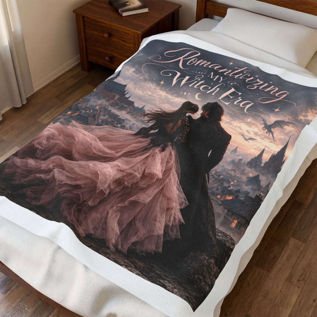 Romanticizing My Witch Era Velveteen Plush Blanket | Gothic Romance & Moonlit Castle Throw
