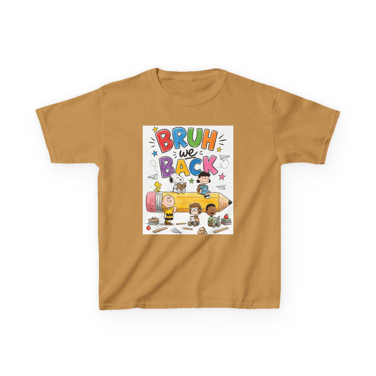 Kids "Bruh We Back" Cartoon Pencil School Tee