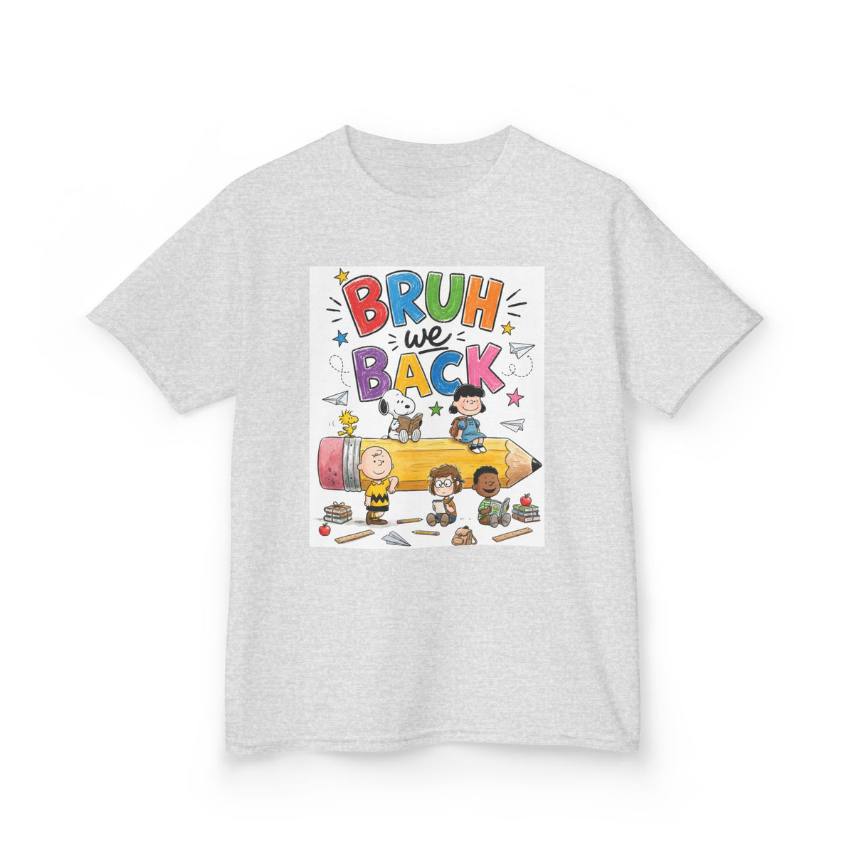 Kids "Bruh We Back" Cartoon Pencil School Tee