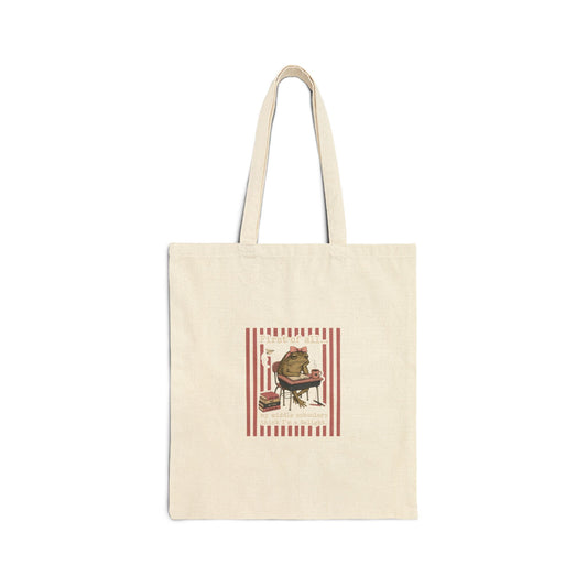 Canvas Tote Bag — Vintage Cat Reading Design, Eco-Friendly Book Lover Gift