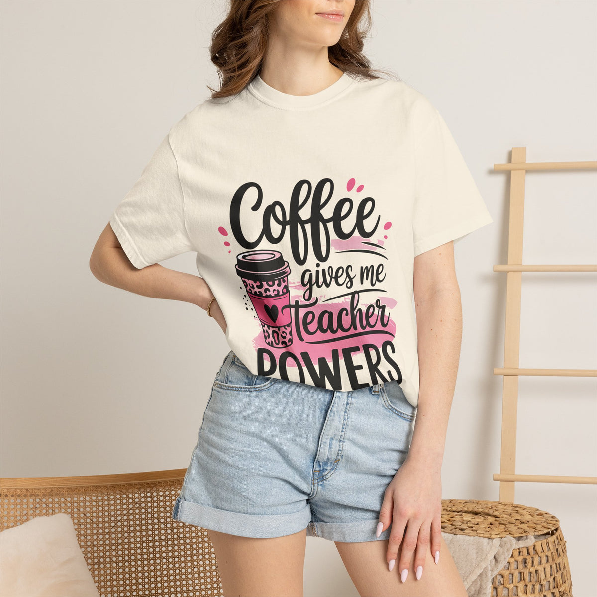 Teacher Coffee T-Shirt — "Coffee Gives Me Teacher Powers" Cute Gift Tee