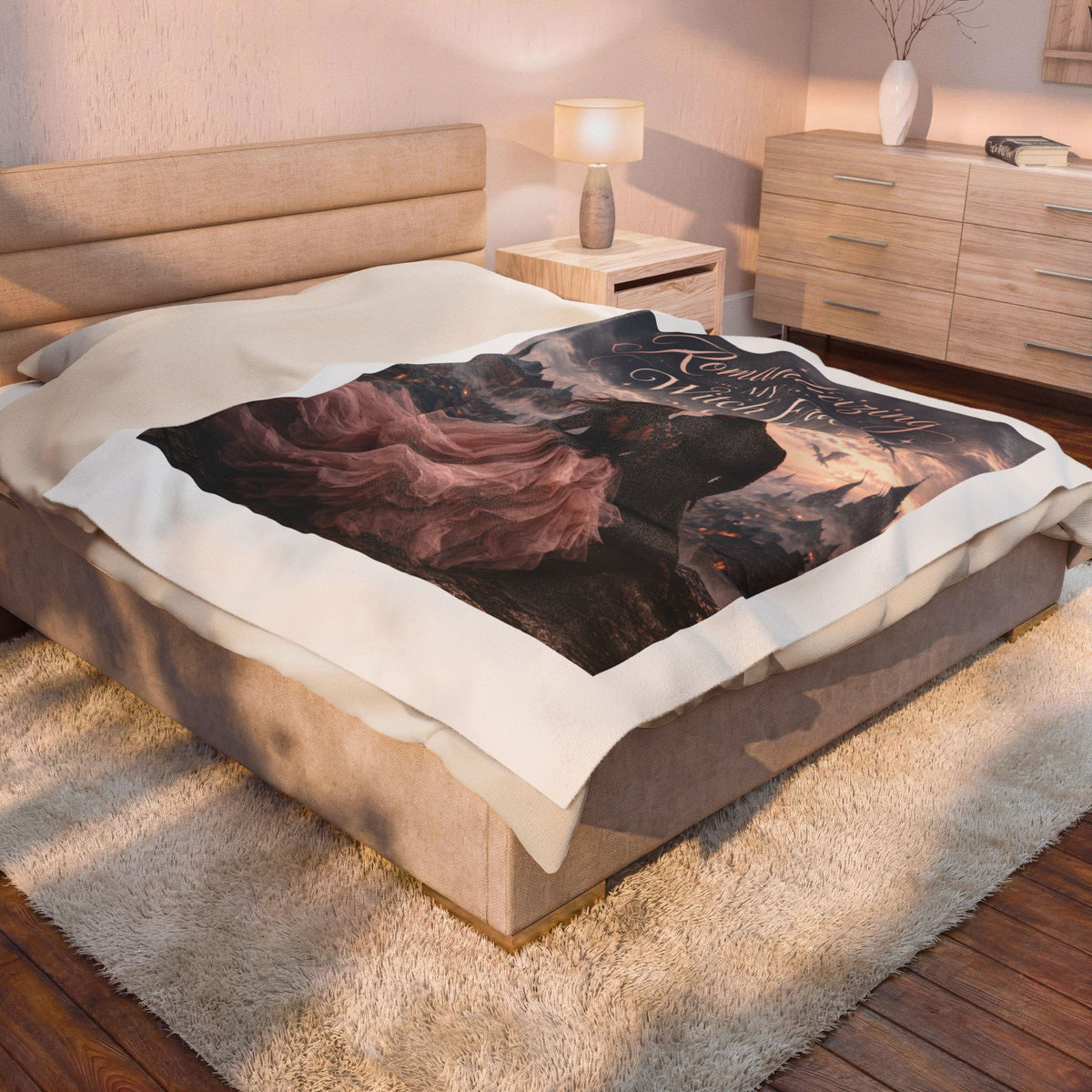 Romanticizing My Witch Era Velveteen Plush Blanket | Gothic Romance & Moonlit Castle Throw