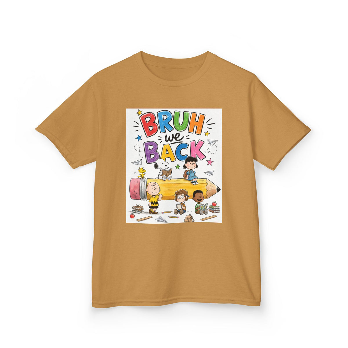 Kids "Bruh We Back" Cartoon Pencil School Tee