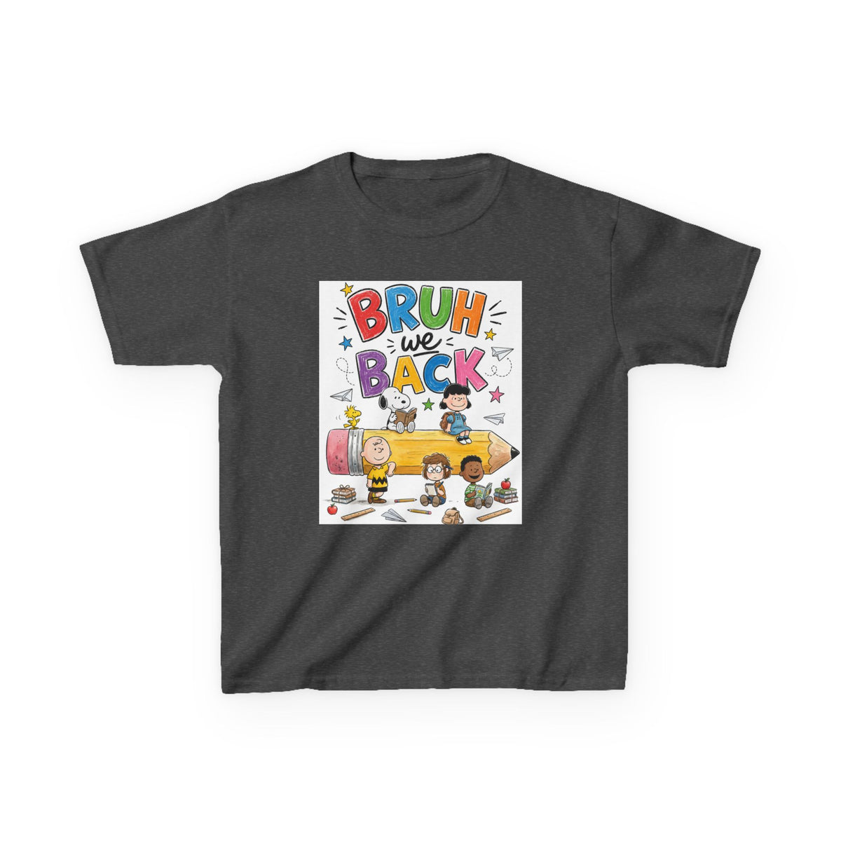 Kids "Bruh We Back" Cartoon Pencil School Tee