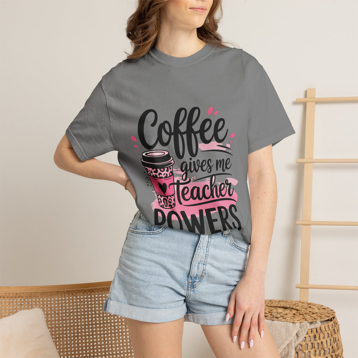 Teacher Coffee T-Shirt — "Coffee Gives Me Teacher Powers" Cute Gift Tee