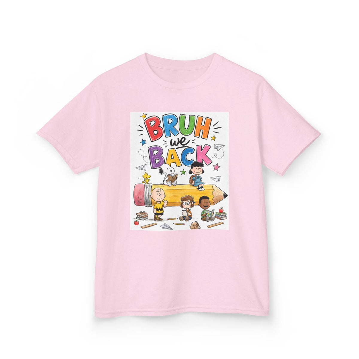 Kids "Bruh We Back" Cartoon Pencil School Tee
