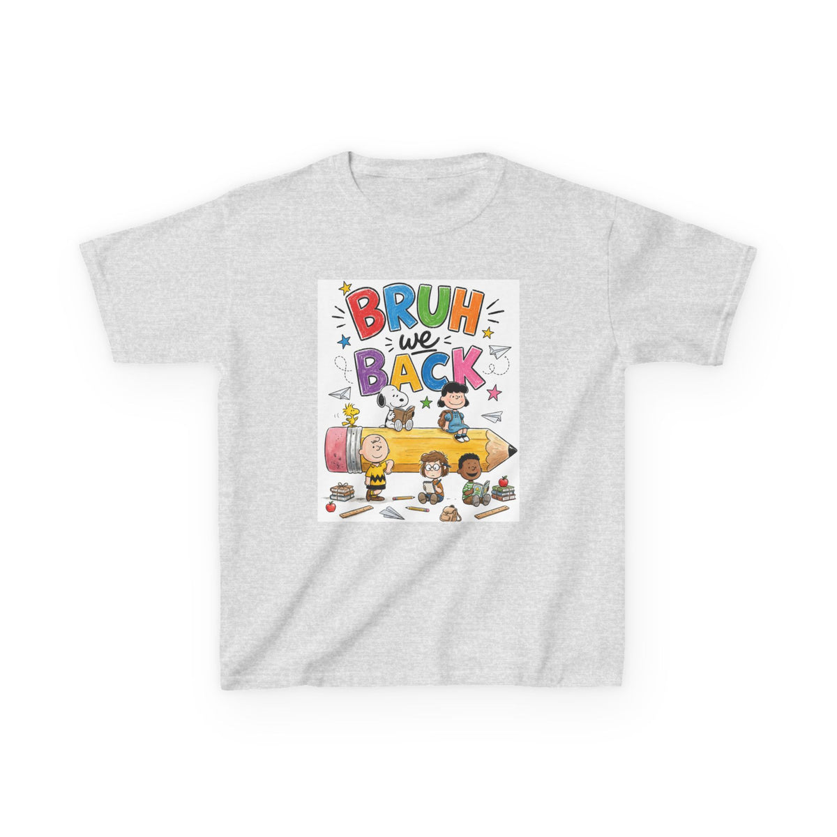 Kids "Bruh We Back" Cartoon Pencil School Tee
