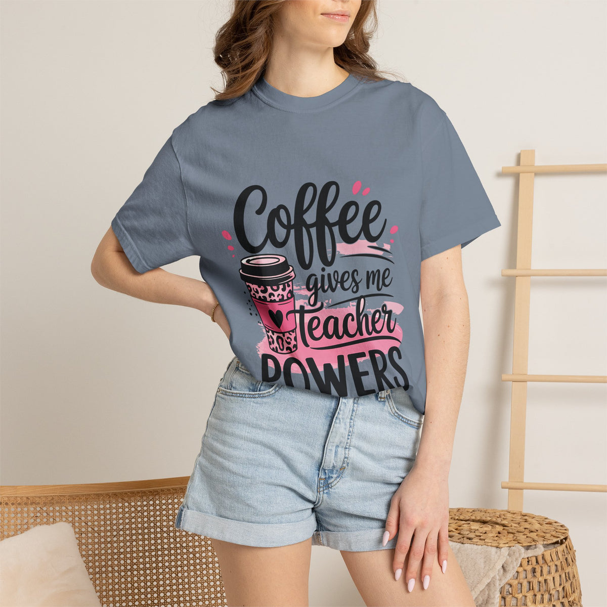 Teacher Coffee T-Shirt — "Coffee Gives Me Teacher Powers" Cute Gift Tee