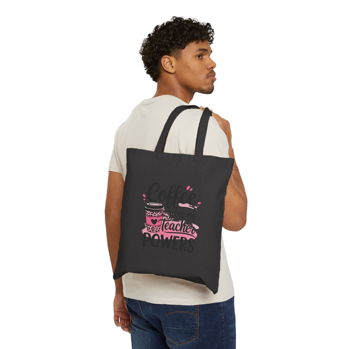 Teacher Coffee Tote Bag – “Coffee Gives Me Teacher Powers” Canvas Tote