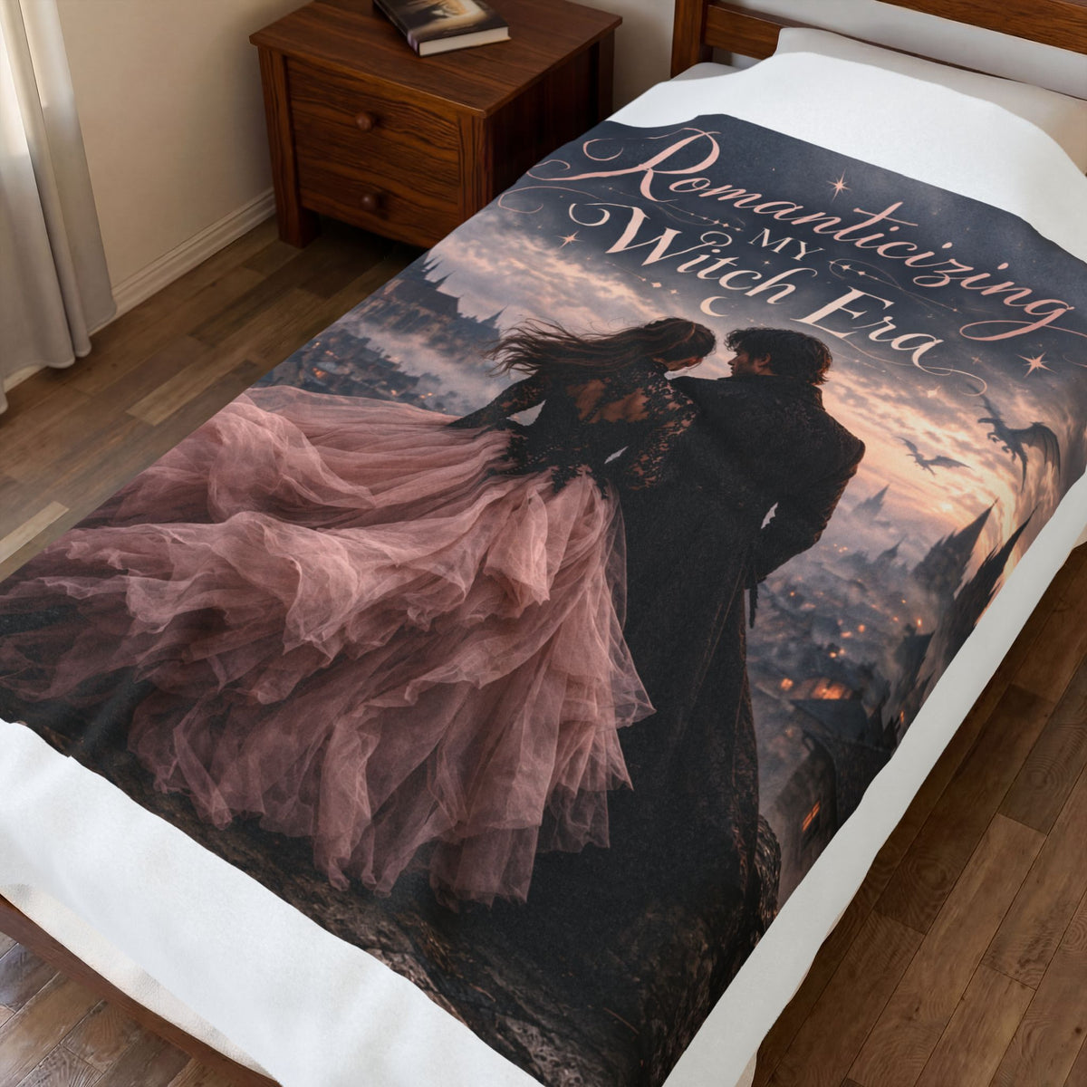 Romanticizing My Witch Era Velveteen Plush Blanket | Gothic Romance & Moonlit Castle Throw