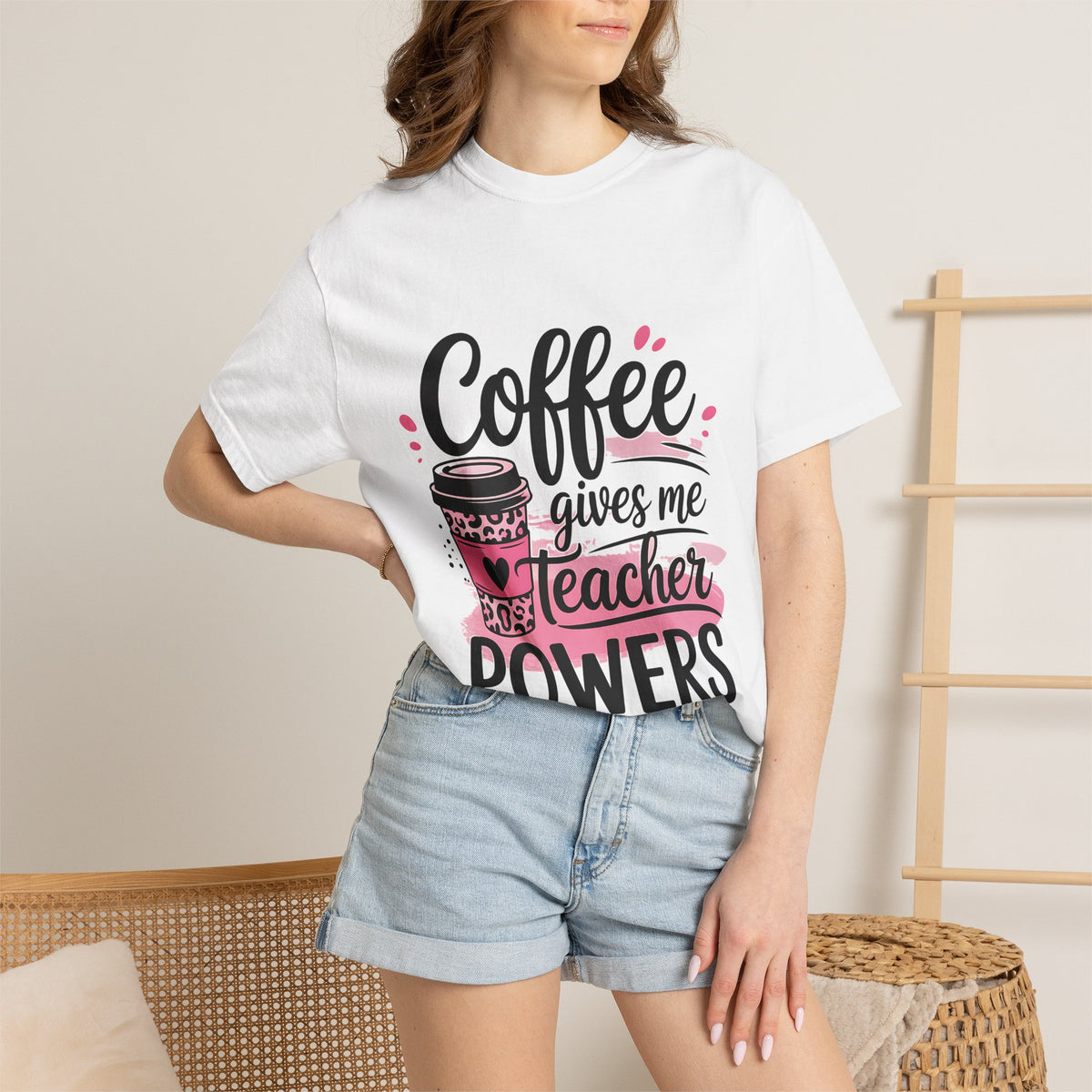 Teacher Coffee T-Shirt — "Coffee Gives Me Teacher Powers" Cute Gift Tee